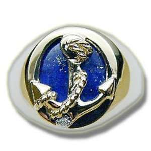  .005 Mens Anchor & Lapis Lazuli Ring: Jewelry