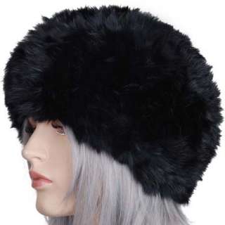 KH1853 Black Womens 100% Rex Rabbit Fur Winter Hat  
