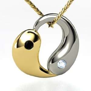  Yin Yang Heart, 14K Yellow Gold Necklace with Black Onyx 