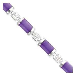   Silver 7Inch Polished Open Backed Lavender Jade Bracelet In 7.00 Inch