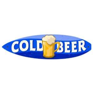  Cold Beer Surfboard Metal Bar Sign