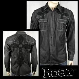 ROAR Mens Shirt REVIVAL Cross Embroidered Button down  