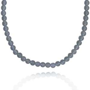 6mm Plain Round Blue Chalcedony Bead Necklace, 22+2 
