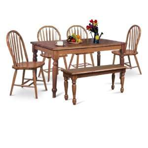   Dark Oak Dining Set Table Chairs Farmhouse Bench: Furniture & Decor