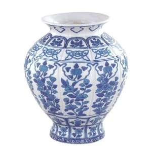   By Sadek 12 H Blue & White Flower Shape Vase: Patio, Lawn & Garden
