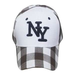   YORK CITY NYC PLAID BROWN WHITE NY CAP HAT ADJ NEW