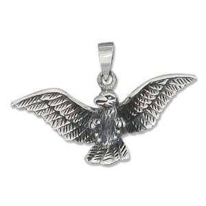  Sterling Silver Antiqued Eagle Landing Pendant. Jewelry
