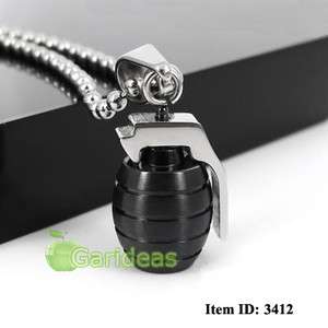   Steel Black&Silver Grenade Chain Pendant Necklace Item ID3412  