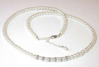 SWAROVSKI PEARLS Small 4mm Bridal Silver Necklace WHITE  
