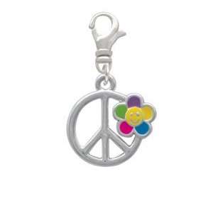   Daisy on Peace Sign   Silver Plated Clip on Charm [Jewelry] Jewelry
