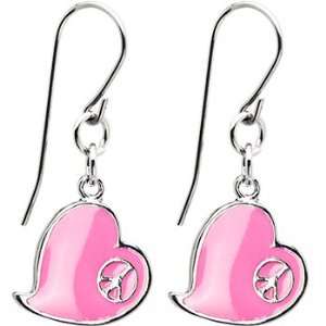  Pink Heart Peace Sign Earrings: Jewelry