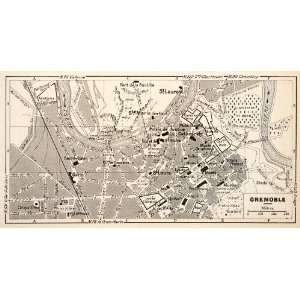  1949 Lithograph Vintage Street Map Landmarks Grenoble 