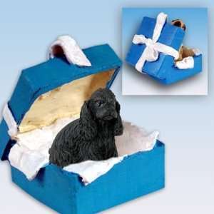  Cocker Spaniel Blue Gift Box Dog Ornament   Black