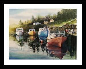 LOBSTER BOATS Harbor Boat art FRAMED PRINT   Rick Burger  