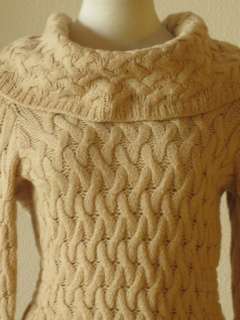 Anthropologie Sparrow tan cable knit wool cashmere cowlneck tunic 