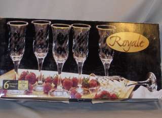 Up for sale are 6 beautiful crystal stemmed wine flutes by Royale 