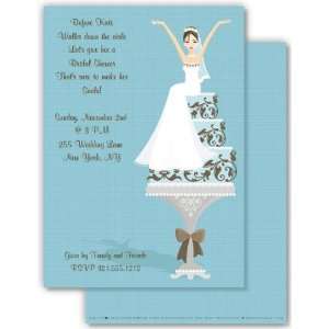 Bridal and Wedding Shower Invitations   Blue Bride on Cake Invitation 