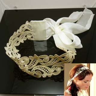 Celebrity Delicate gold lace hair band Headband bow wedding white