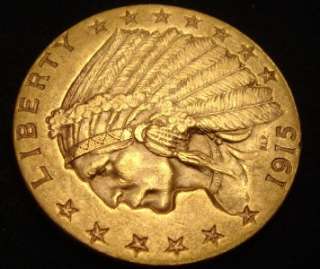 1915 $2 1/2 Indian Head Gold Coin Quarter Eagle BU MS!  