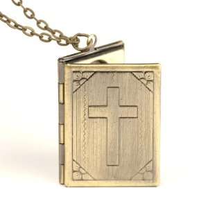  Style necklace vintage brass bible book cross chain link 