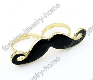 Fashion Funny Black Beard Two Finger Gold Plated Rings hot  