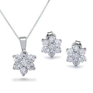  : Sterling Silver Flower CZ necklace and Earring Sets, 16IN: Jewelry