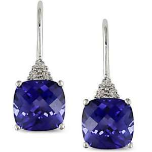   Sapphire and Diamond 10k White Gold Earrings: Paris Jewelry: Jewelry