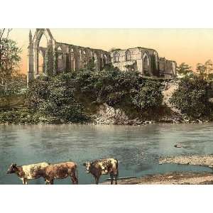 Vintage Travel Poster   Abbey from the river Bolton Abbey England 24 X 