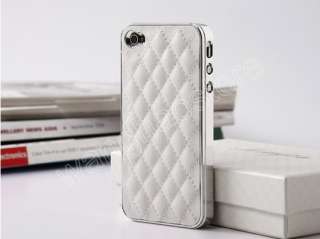White Deluxe Leather Chrome Hard Case Cover for All Apple iPhone 4S 4G 