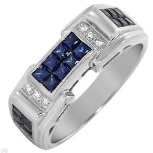 18K White Gold 2.1 CTW Sapphire and 0.05 CTW Color I J SI2 