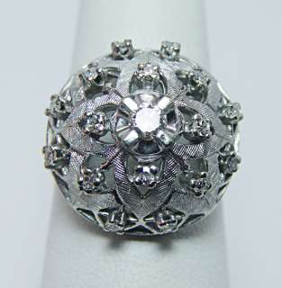 Large Vintage VVS EF Colorless Diamond Ring 14K White Gold Estate 