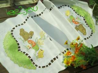 Easter Rabbit & Little Chicks Embroidered 35 TABLE RUNNER L122033 