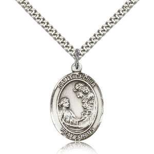  .925 Sterling Silver St. Saint Cecilia Medal Pendant 1 x 3 