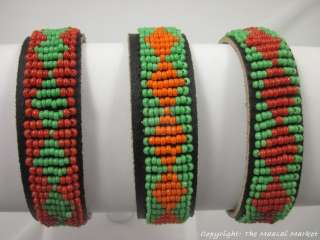   Handmade African Jewelry Masai Bead Green Leather Bracelet 427 34