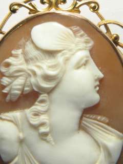 ANTIQUE 9K GOLD CARVED NATURAL SHELL CAMEO PSYCHE PIN BROOCH c1890 
