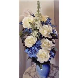   Saphhire Blue Silk Hydrangea & Rose Floral Arrangement