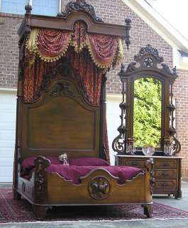 EXCEPTIONAL VICTORIAN ROCOCO ROSEWOOD HALF TESTER BEDROOM SET  