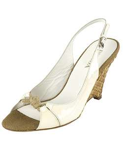 Prada White Patent Wedge Slingback Sandals  
