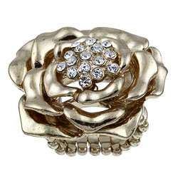 Cara Goldtone Metal Crystal Rose Stretch Ring  