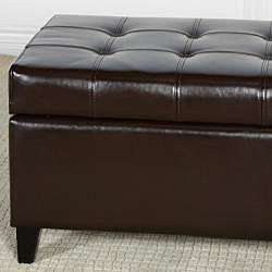 Mission Brown Tufted Bonded Leather Ottoman Storage Bench  Overstock 