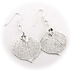  Silver Plated Aspen Real Leaf Earrings: Jewelry