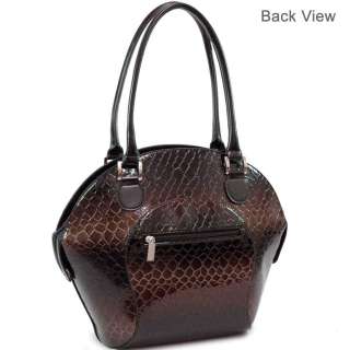 Snake Skin Embossed Bowling Bag handbag black brn  