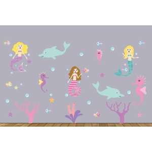   Mermaid Fish Starfish Seahorse Dolphins and Bubbles Vinyl Wall Decal