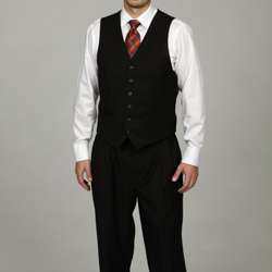 Caravalli Mens 3 Piece Black Vested Suit  