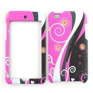  Apple iPod Touch 4 Flowers on Magenta and Black Hard Case 