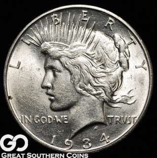 1934 D Peace Silver Dollar CHOICE AU++ ** SEMI KEY DATE!!  