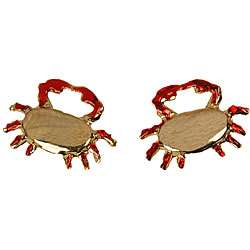 14k White Gold and Red Enamel Childrens Crab Earrings  