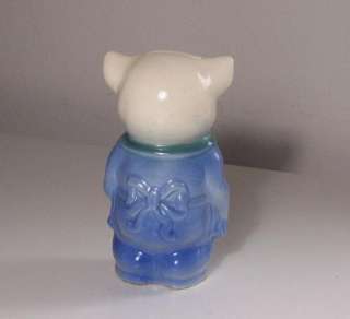 VINTAGE FARMER PIG BANK ROYAL COPLEY BLUE WITH BOW TIE  