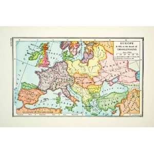  1943 Print Map Europe Charlemagne Spain Italy Asia Minor 