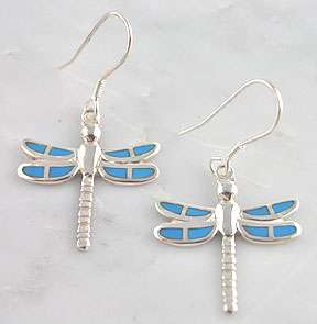 Sterling Silver Turquoise Inlay Dragonfly Earrings  